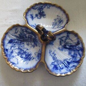 Vtg Flow blue sectioned  relish dish with handle